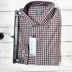 Van Heusen Top Men Size Large Chrome Slim Fit Plaid Collared Button Down Shirt